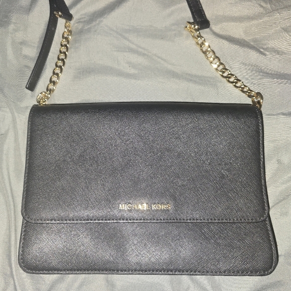 NWT - Michael Kors Black Saffiano Leather Crossbody Bag With Chain - Picture 3 of 8